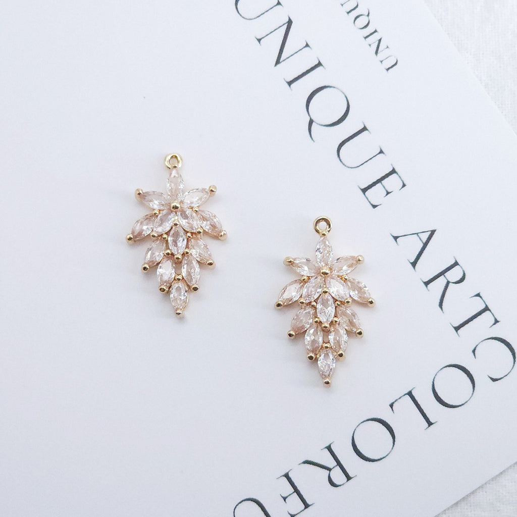 CZ Pave Leaf Charm, Cubic Zircon Crystal Leaf Pendant, CZ Earring Charms,  Real Gold Plated Brass Earring Charms, Jewelry Finding ZR016-F039