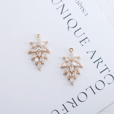 CZ Pave Leaf Charm, Cubic Zircon Crystal Leaf Pendant, CZ Earring Charms,  Real Gold Plated Brass Earring Charms, Jewelry Finding ZR016-F039
