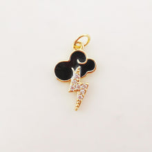 Load image into Gallery viewer, Moon, Cloud Lighting, Phonetic Charm, Enemal CZ Pave Pendant, 18K Gold Plated, Bracelet Making Charm, Jewelry Findings S1014
