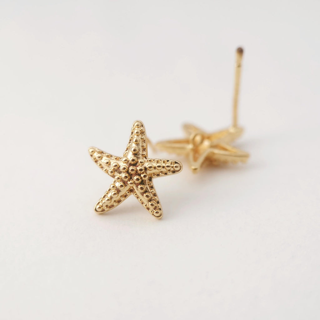 10pcs Gold Starfish Earring Post, S925 Silver Pin Nickel Free Earrings, Starfish Shape Ear Stud with Loop, Z099