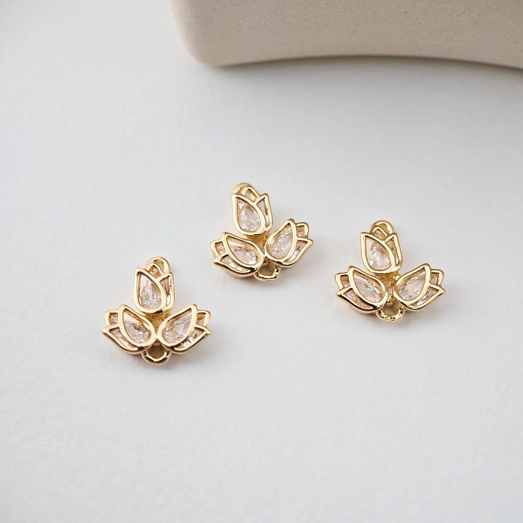 CZ Pave Leaf Charm, Cubic Pendant, Real Gold Plated Brass Earring Charms, Jewelry Findings D0237