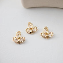 Load image into Gallery viewer, CZ Pave Leaf Charm, Cubic Pendant, Real Gold Plated Brass Earring Charms, Jewelry Findings D0237