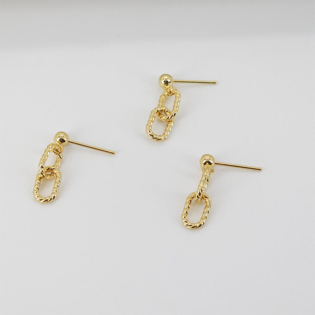 Gold Link Chain Earring Post, Chain Stud Earring Nickel Free, 18K Gold/Silver, S925 Silver Ear Pin, Hypoallergenic Earring Findings S20749