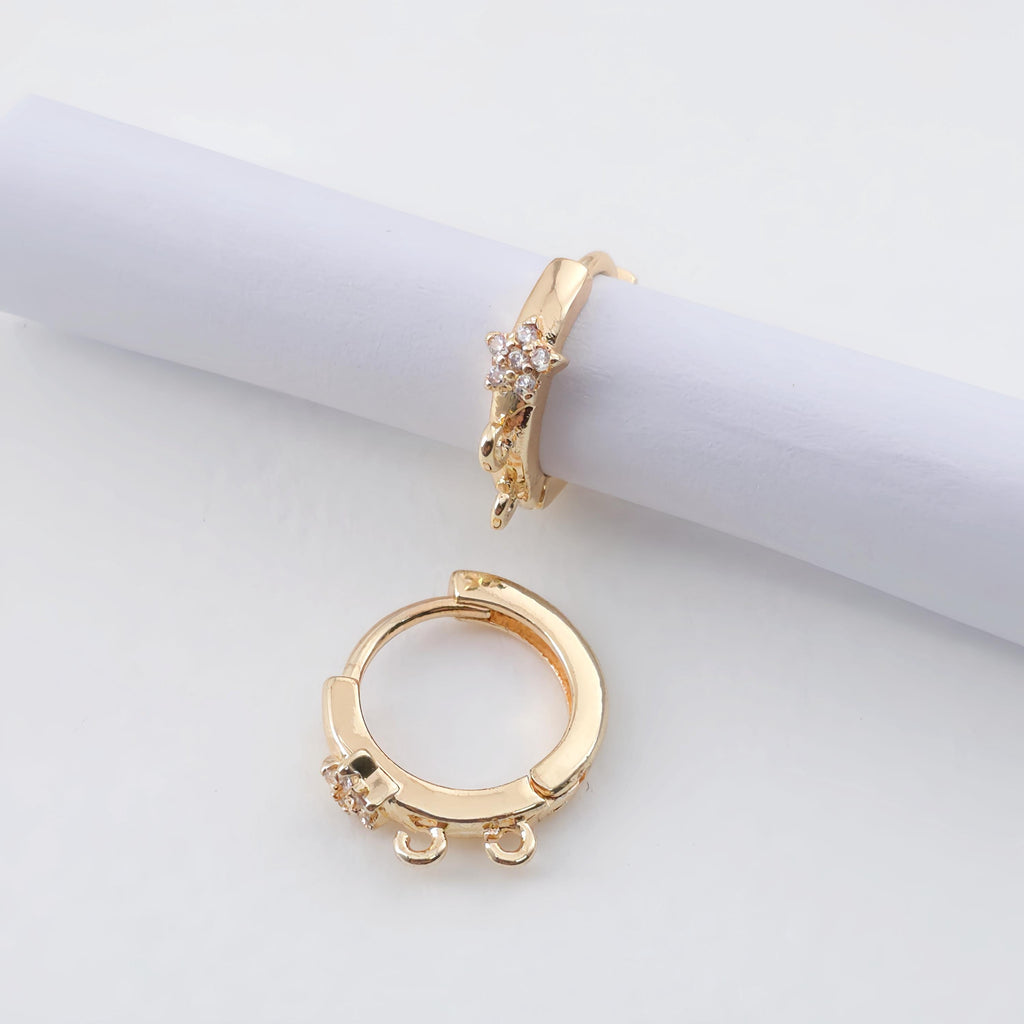 Gold round Ear Hoops with 2 open loops,  14K Gold Plated Leverback Earrings, Huggie Hoops Earring ZX332