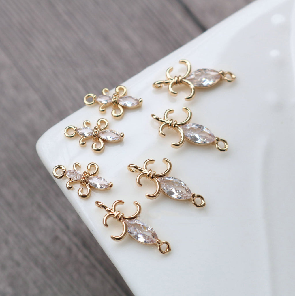 10pcs Flower Connector Charm, Cubic Zircon Crystal Flower Pendant, Real Gold Plated Brass Earring Charms, Jewelry Findings HL065-F034