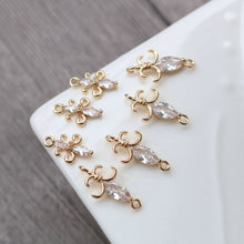 Load image into Gallery viewer, 10pcs Flower Connector Charm, Cubic Zircon Crystal Flower Pendant, Real Gold Plated Brass Earring Charms, Jewelry Findings HL065-F034