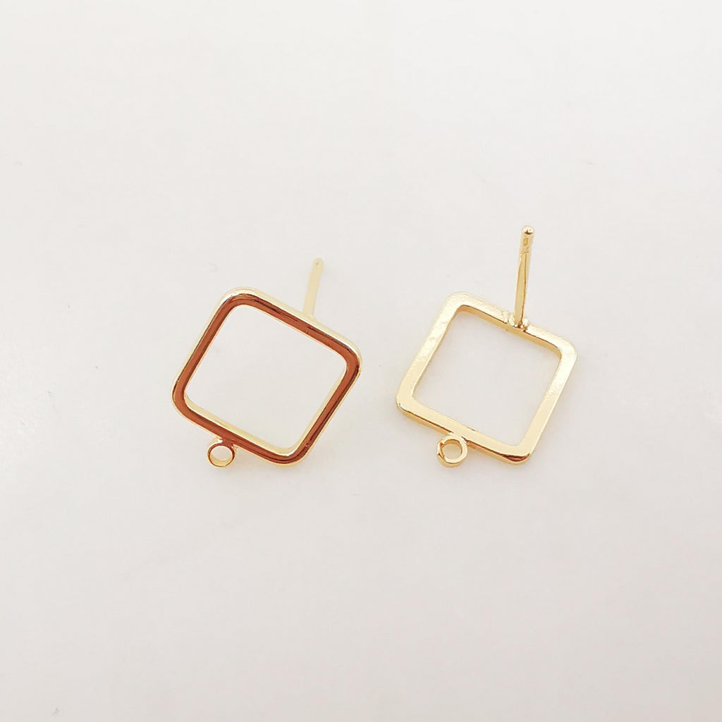 10pcs 14K Gold Square Post With Loop, Openwork Square Stud Earring Nickel Free, 12x10mm, Hypoallergenic Earring Findings Z074