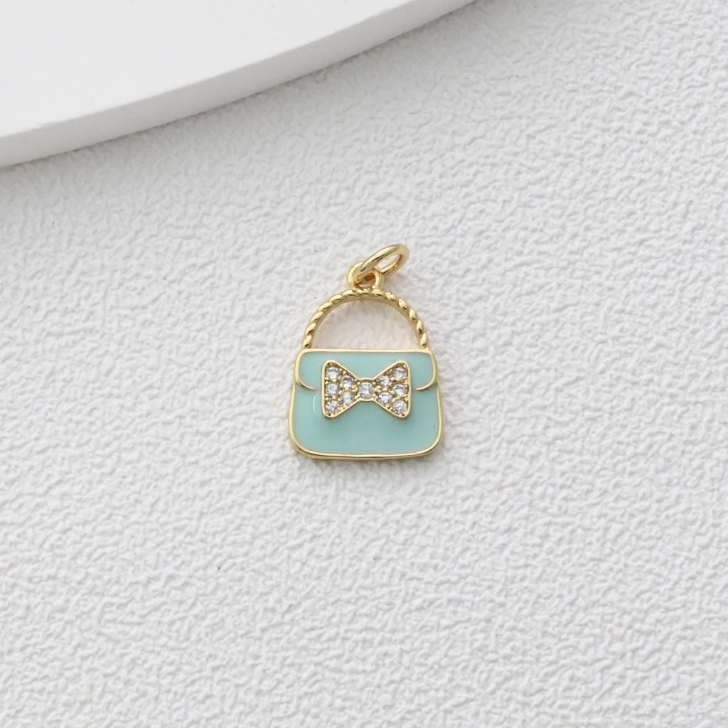 Colgante para bolso con pavé de circonitas cúbicas, bonitos dijes esmaltados para bolso, dijes chapados en oro de 18 quilates, fabricación de pulseras y collares, accesorios de joyería S1374
