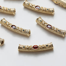 Load image into Gallery viewer, Vintage Curved Spacer Beads, Zircon Curved Tube Beads, 14K Gold/Silver Plated, Bracelet and Necklace Making， Jewelry Findings SC027