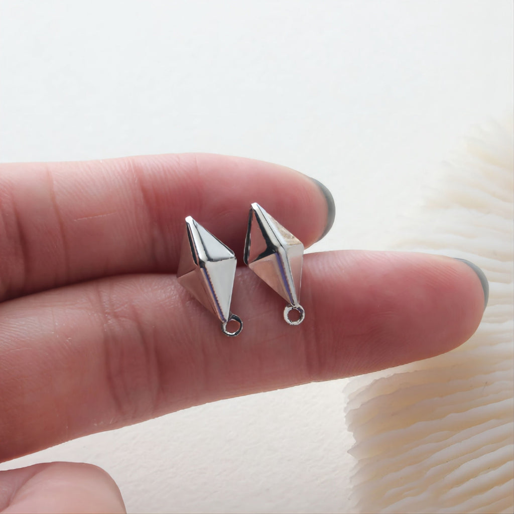 Minimalist Rhombus Ear Post With Loop, S925 Silver Ear Pin Nickel Free, Gold/Silver Ear Stud, Hypoallergenic Earring Findings JJ009