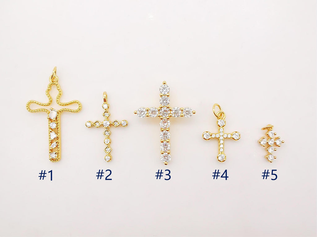 Cross Charms, CZ Pave Cross Pendant, Multiple Cross Styles, 18K Gold Plated Brass, Necklace Making Charms, Jewelry Findings S949