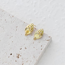 Cargar imagen en el visor de la galería, Poste para pendientes de hoja, pendiente de botón de latón chapado en oro auténtico de 18 quilates con aro, pavé de circonitas, pasador de plata S925, sin níquel, fornitura para pendientes D0438