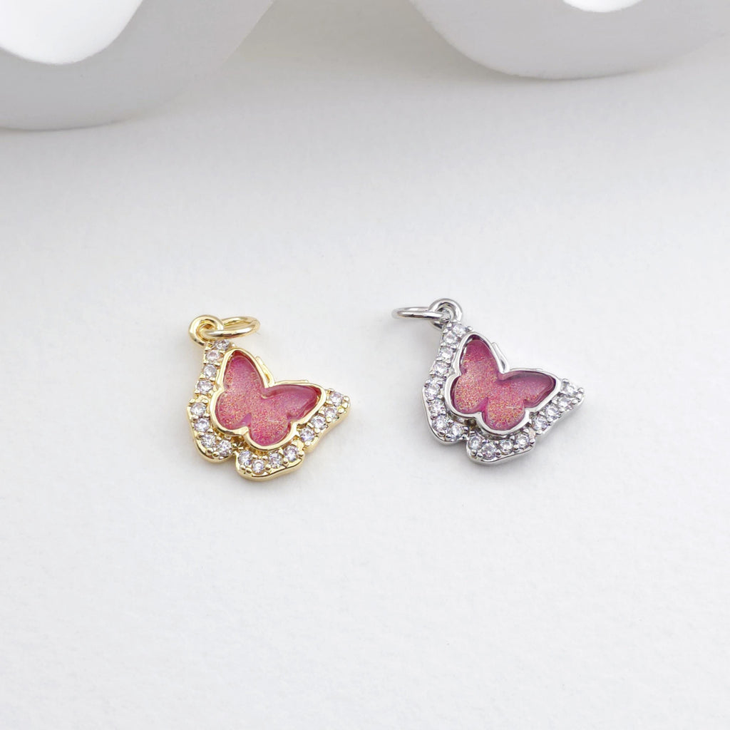 Crystal Butterfly Charms, CZ Pave Charm, 18K Gold/Silver Plated Butterfly Pendant, Jewelry Findings S1297