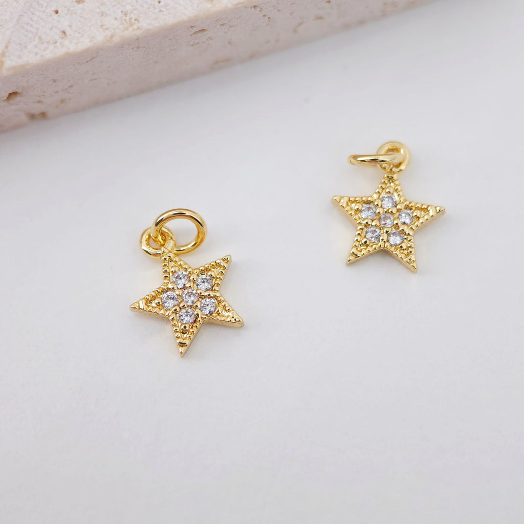 Dijes de estrella dorados, colgante de estrella cúbica con cristal pavé, chapado en oro de 18 quilates, pavé de circonita cúbica, dijes para hacer collares, accesorios de joyería S20612