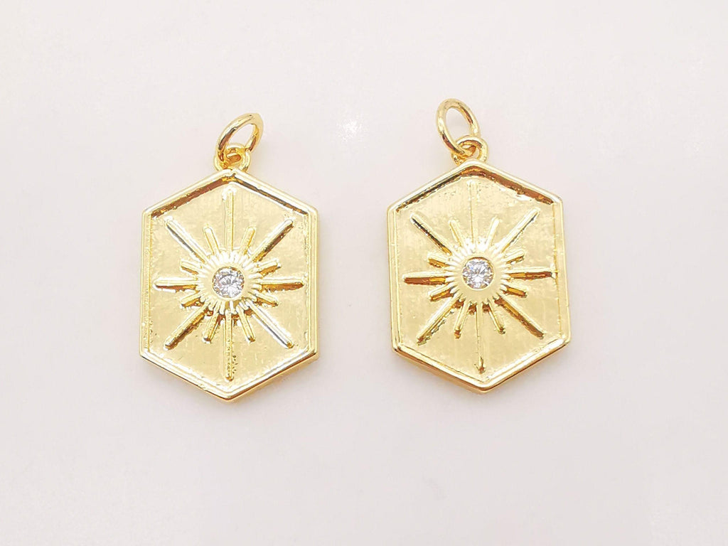 Dije de sol dorado, colgante de sol cúbico, chapado en oro brillante de 18 quilates con micro pavé de circonitas cúbicas, 22 x 15 mm, para hacer collares, accesorios de joyería S121