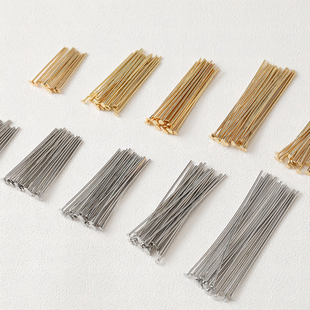 100pcs Head Pins, 14K Gold Plated, 22/25Gauge, 18mm, 25mm, 30mm, 35mm, 45mm, Component for Jewelry Making Findings GD008