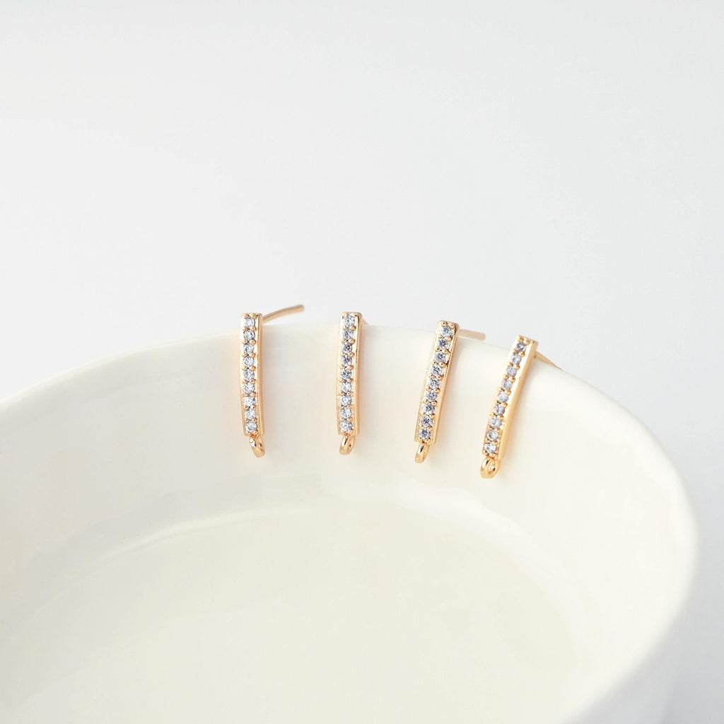 5 Pairs- Rectangle Ear Post with Loops, Nickel Free, Micro CZ Pave, 18K Gold Plated Stud Earring Finding BB004