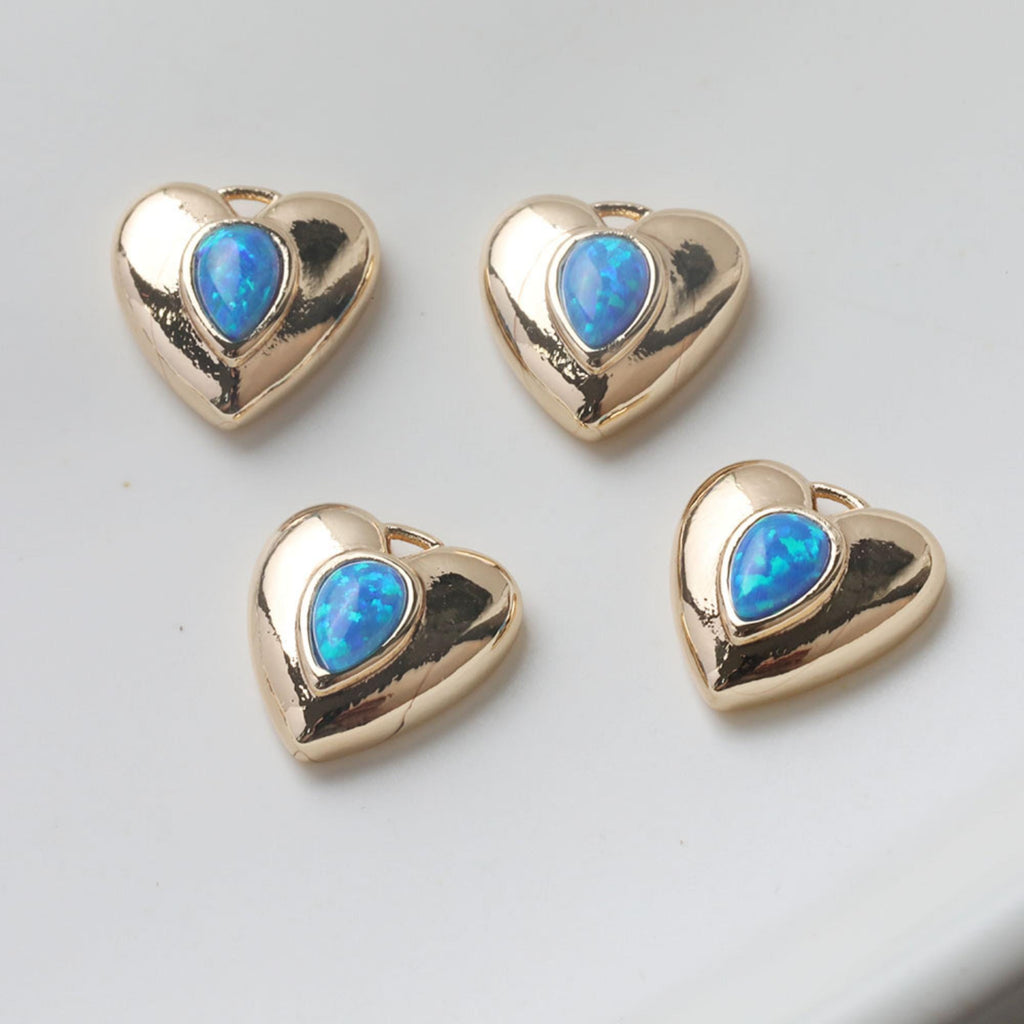 3D Heart Charms, 14K Gold Plated Opal Pave, Love Pendant, Necklace Making Pendants, Jewelry Findings GZ741