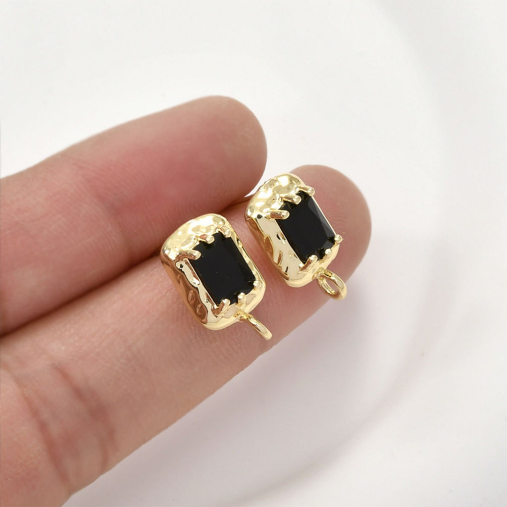 Rectangular CZ Pave Ear Post With Loop, S925 Silver Ear Pin Nickel Free, Gold/Silver Ear Stud, Hypoallergenic Earring Findings LL204