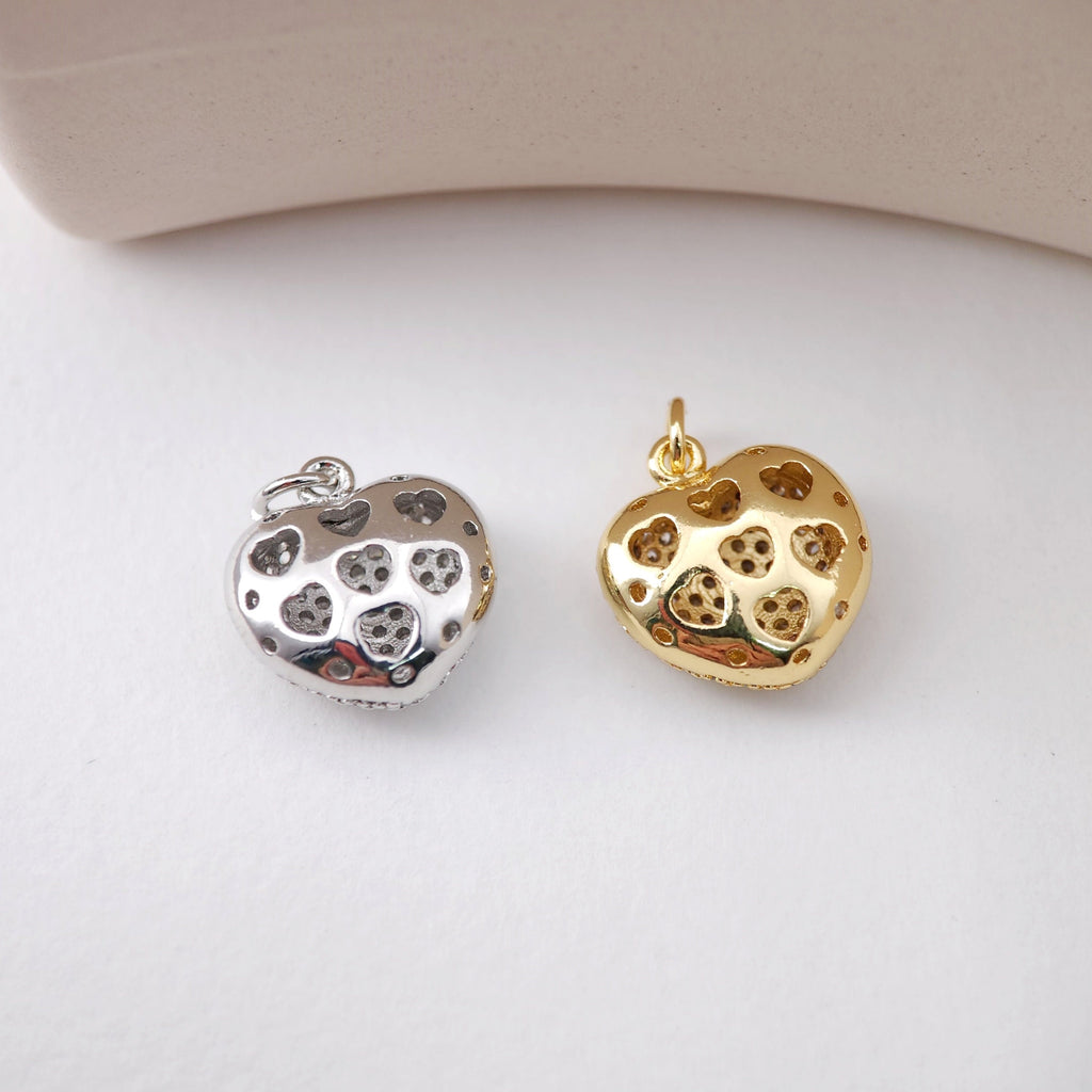 Heart Pendant, Cubic Pave Charm, 18K Gold Plated, Love Pendant, Necklace Making Pendants, Jewelry Findings S1209