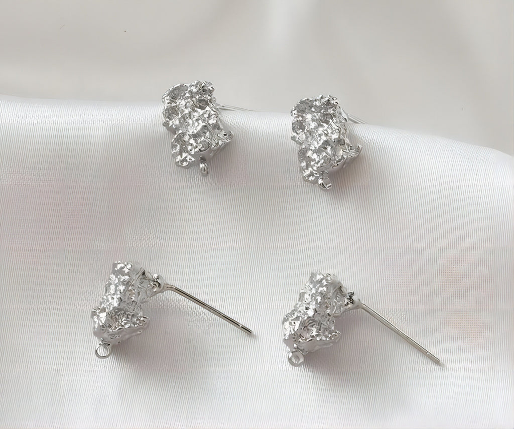Irregular Ear Post With Loop, S925 Silver Ear Pin Nickel Free Earrings, Gold/Silver Ear Stud, Hypoallergenic Earring Findings G0010-D0013