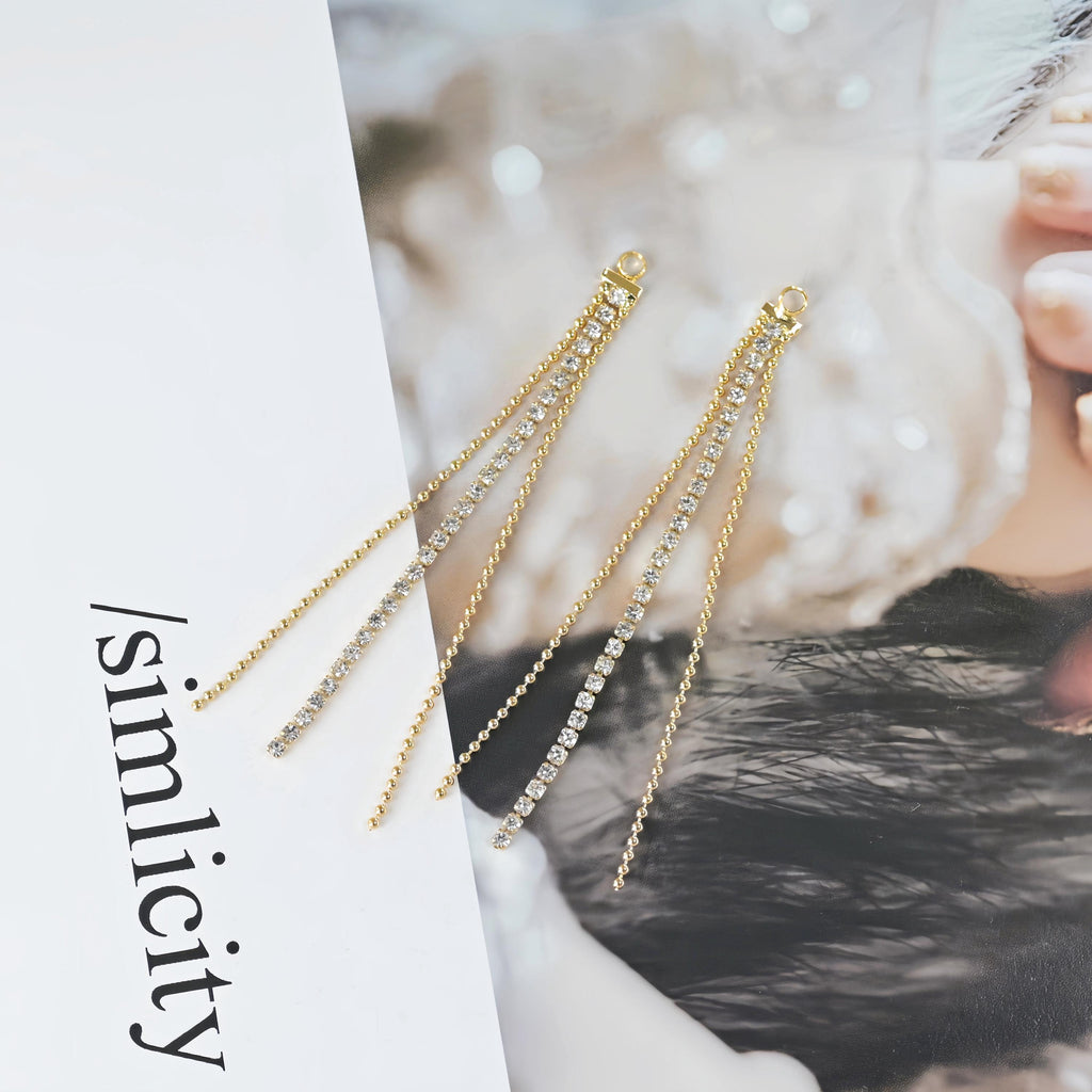 10pcs Gold Beads Chain Tassel Pendant, Rhinestone Chain Charm, Cubic Zirconia, 18K Gold Plated Earring Chain Pendant, Earring Findings ZX088