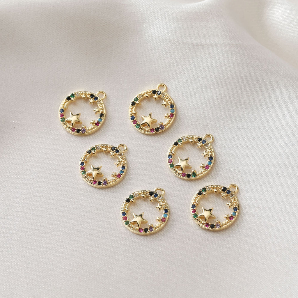 Sun, Moon, Star Charm, CZ Pave Pendant, 18K Gold Plated Rainbow Pave Pendant, Necklace Making Charm, Jewelry Findings JG012