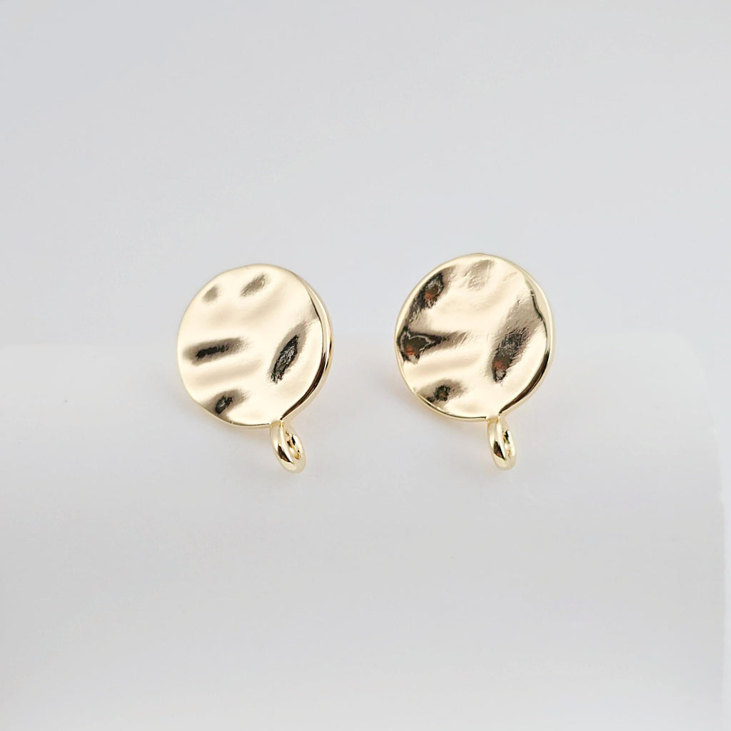 18K Gold Round Textured Post With Loop, S925 Silver Pin, Round Stud Earring Nickel Free, 13.5mm, Hypoallergenic Earring Findings ZX253