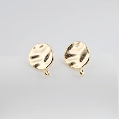 18K Gold Round Textured Post With Loop, S925 Silver Pin, Round Stud Earring Nickel Free, 13.5mm, Hypoallergenic Earring Findings ZX253