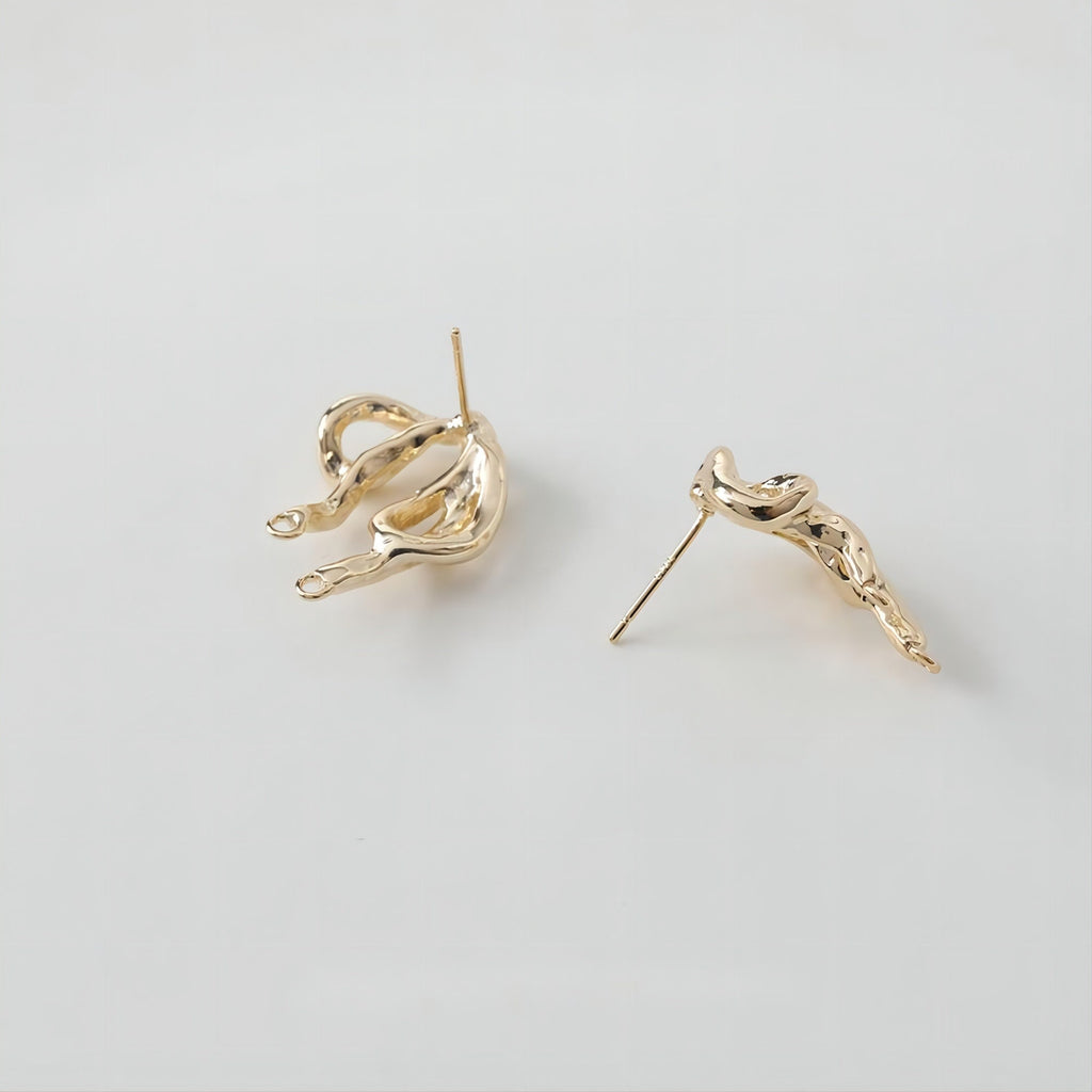 Hammered Bow Tie Earring Post, 14K Gold/Silver, S925 Silver Pin Nickel Free Earrings, Bow Tie Ear Stud with Loop GE008