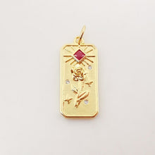 Load image into Gallery viewer, Gold Tarot Card Charms, Micro CZ Pave Hand/ Sun/ Rose Pendant, Amulet Charm 18K Gold Plated, Necklace Making Charms, Jewelry Findings S1094