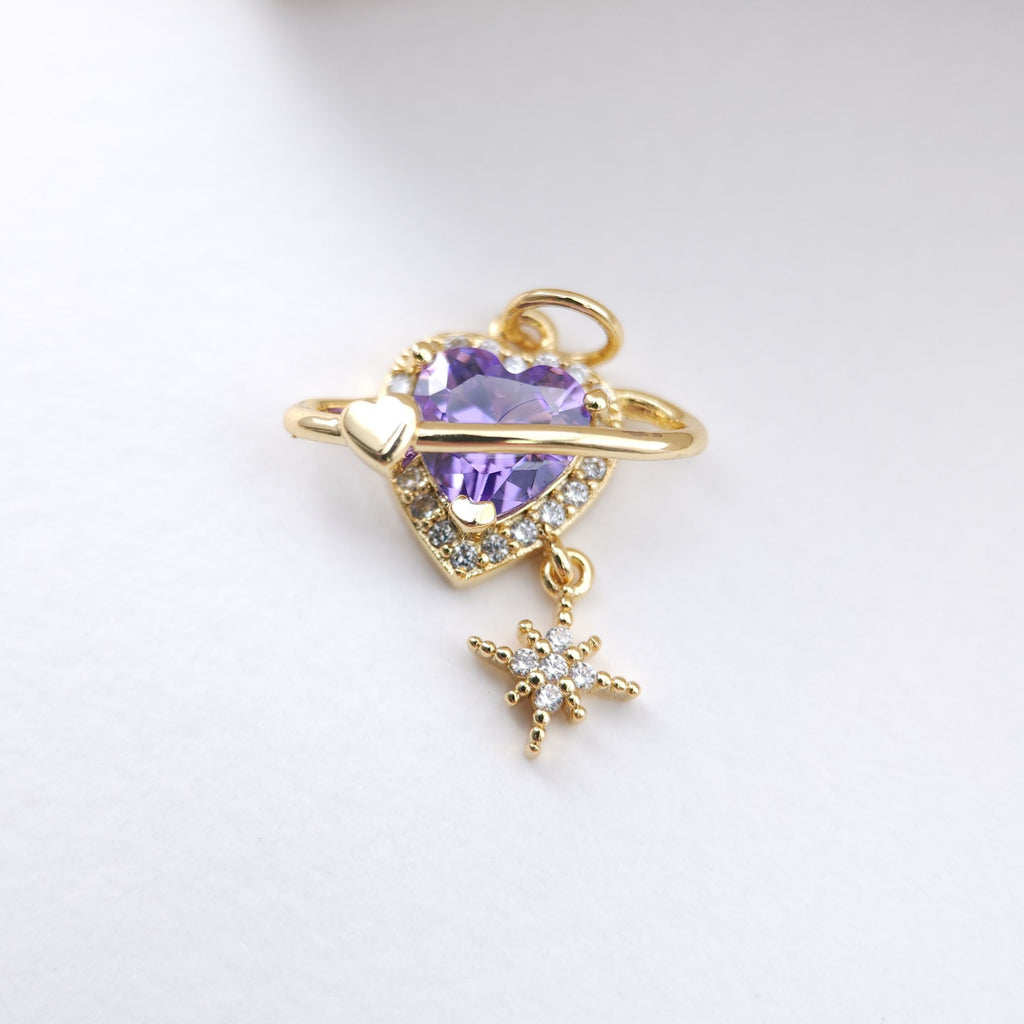 Heart Planet Charms, Cubic Pave Planet Pendant, 18K Gold Plated, Necklace Making Charms, Jewelry Findings S1164