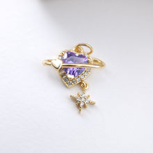 Load image into Gallery viewer, Heart Planet Charms, Cubic Pave Planet Pendant, 18K Gold Plated, Necklace Making Charms, Jewelry Findings S1164