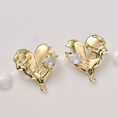 Irregular Leaf  Love Heart Ear Post With Loop, S925 Silver Ear Pin  , Gold/Silver Ear Stud, Hypoallergenic Earring Findings LL156-D0309