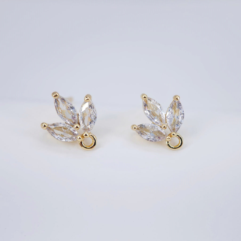 أقراط على شكل ورقة من الزركونيا المكعبة، دعامة مطلية بالذهب مع حلقة، مضادة للحساسية، أدوات يدوية الصنع للعثور على الأقراط، لوازم صنع الأقراط بنفسك D0030