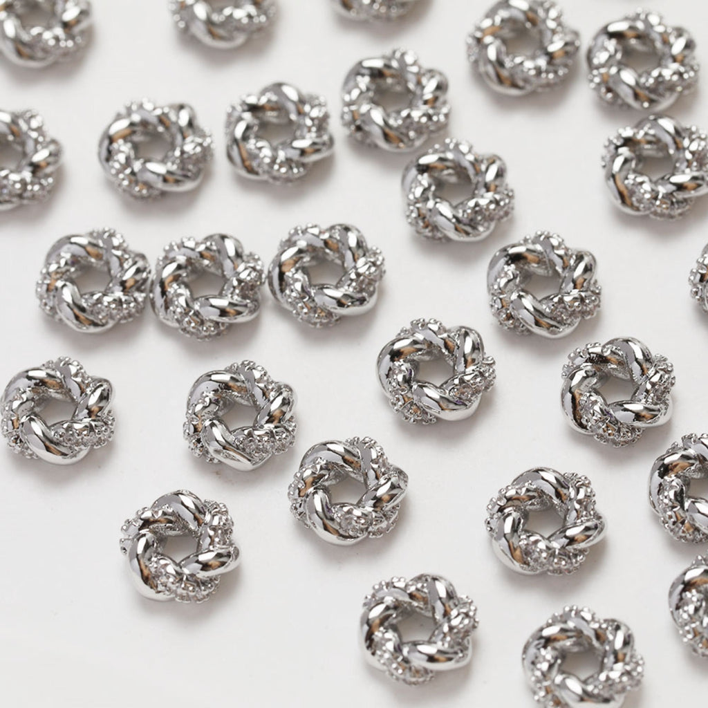 Flat Circle Twist Spacer Beads, CZ Pave Beads, 14K Gold Plated, Dainty Earring Making Beads, Jewelry Finding GZ357
