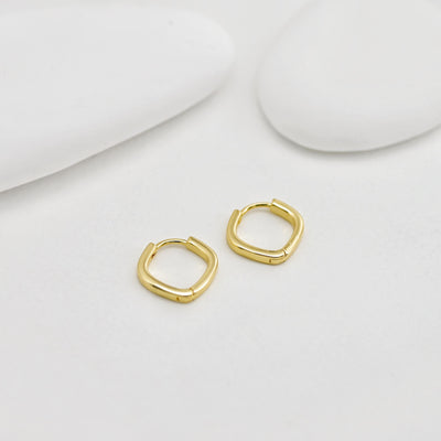 Geometric Rhombus Hoop, Minimalist Everyday Earrings, 15mm, 18K Gold Plated Leverback Earrings, Huggie Hoops Earring D0540