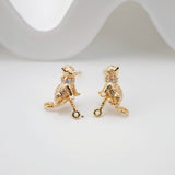 Cute Cat Earring Post, 18K Gold, S925 Silver Pin Nickel Free Earrings, Kitty Earring Animal Head Ear Stud with Loop ZX095