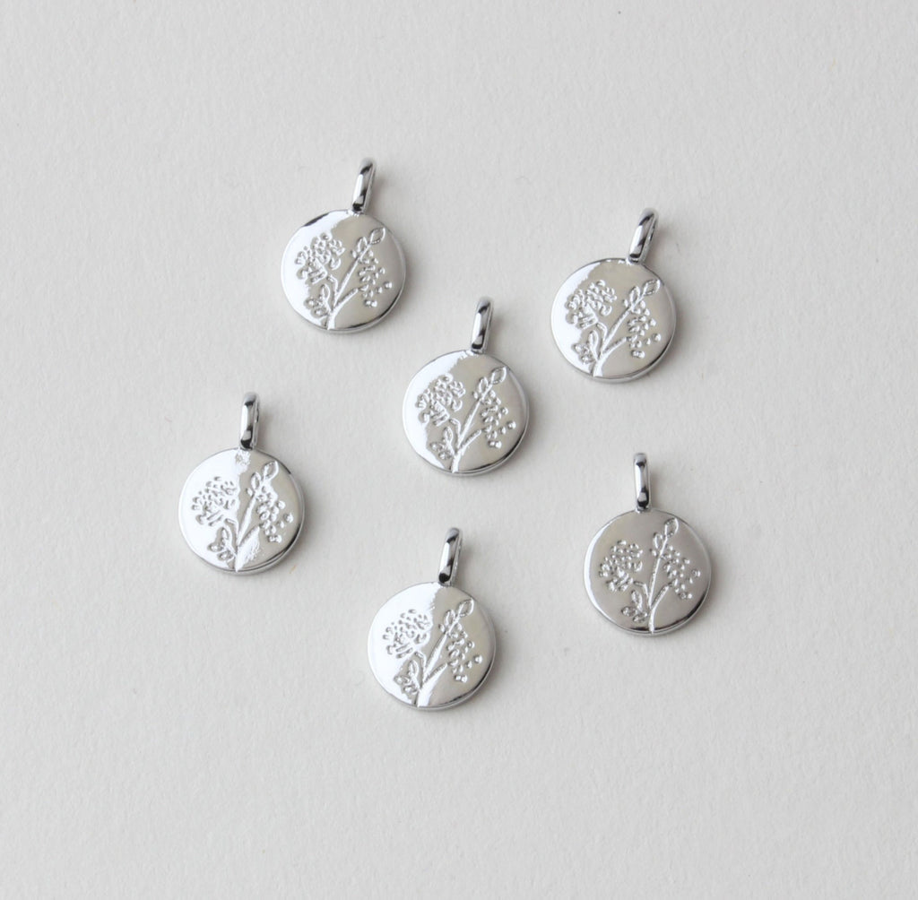 Flower Charm On Round Shape, 18K Gold/Silver Plated, Flower Pendant, Necklace Earring Making Charms, 18mm, Jewelry Findings JH022