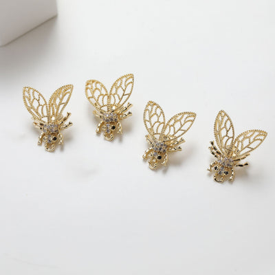 Engarce de colgante de abeja, chapado en oro y plata de 14 k, engarce de cola para joyería, monturas de perla semiperforadas GZ233