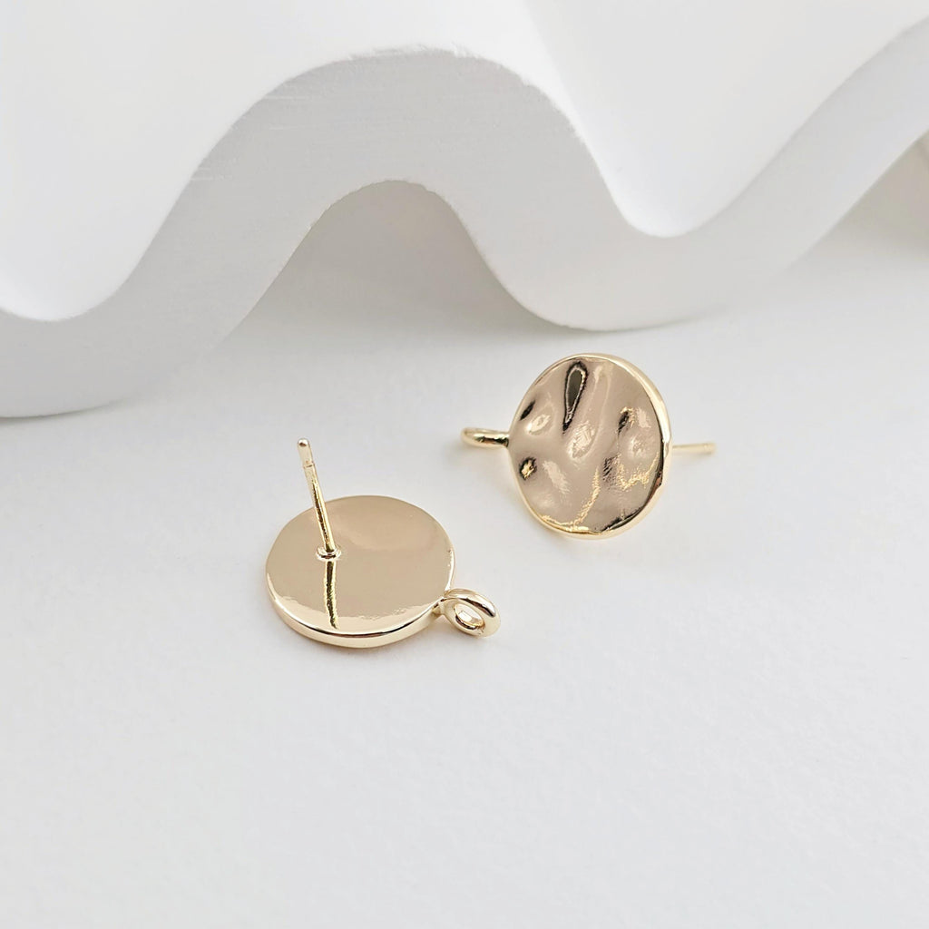 18K Gold Round Textured Post With Loop, S925 Silver Pin, Round Stud Earring Nickel Free, 13.5mm, Hypoallergenic Earring Findings ZX253