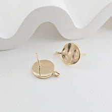 Load image into Gallery viewer, 18K Gold Round Textured Post With Loop, S925 Silver Pin, Round Stud Earring Nickel Free, 13.5mm, Hypoallergenic Earring Findings ZX253