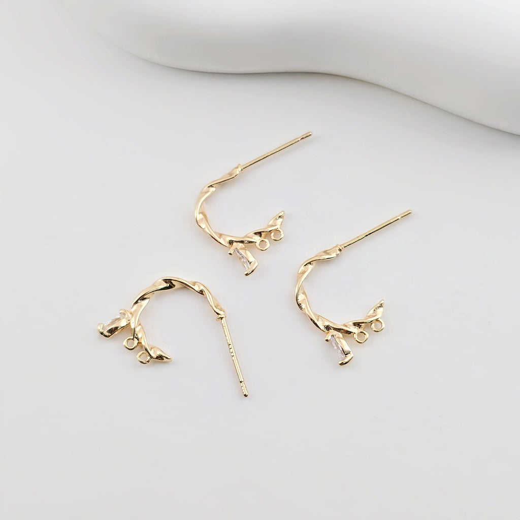 14K Gold Plated Ear Wires with 2 loops, Cubic Pave, S925 silver pin, Nickel Free, Fish Hooks, Ear Wires for Jewelry Making ZX261