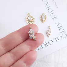 Load image into Gallery viewer, CZ Pave Leaf Charm, Cubic Zircon Crystal Leaf Pendant, CZ Earring Charms,  Real Gold Plated Brass Earring Charms, Jewelry Finding ZR009-F141