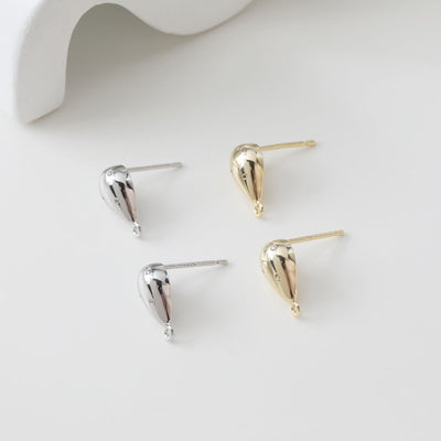 Irregular Drop Earring Post, 14K Gold/Silver, S925 Silver Pin Nickel Free Earrings, Circle Ear Stud with Loop BB122-D0400