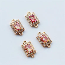 Load image into Gallery viewer, 5pcs Faux Opal Rectangular Connectors, Cubic Zircon Crystal Pendant, Bracelet Necklace Pendant, 14K Gold Plated, Jewelry Findings JY083-F029