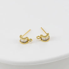 Load image into Gallery viewer, C Shape Ear Post, Nickel Free, CZ Pave, 9.7*4.3mm, S925 silver pin, 18K Gold Plated Stud Earring Finding D0446