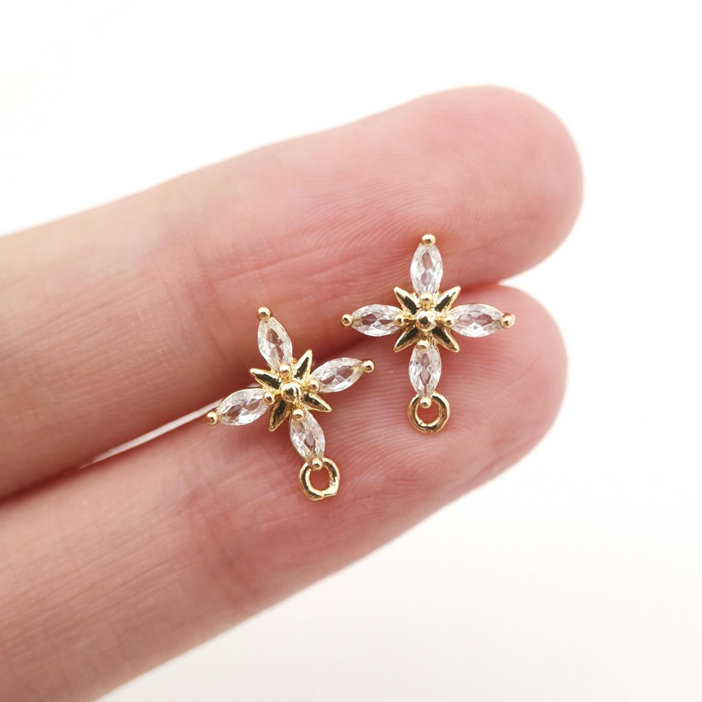 أقراط على شكل زهرة من الزركونيا المكعبة، مطلية بالذهب مع حلقة، مضادة للحساسية، أدوات يدوية الصنع، لوازم صنع الأقراط بنفسك D0258
