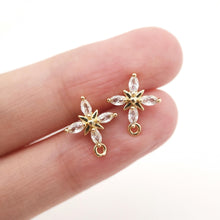 تحميل الصورة إلى عارض المعرض، أقراط على شكل زهرة من الزركونيا المكعبة، مطلية بالذهب مع حلقة، مضادة للحساسية، أدوات يدوية الصنع، لوازم صنع الأقراط بنفسك D0258