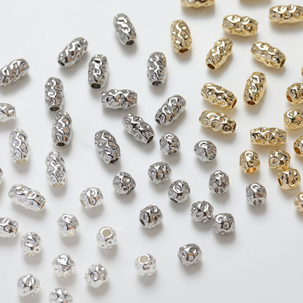 10pcs Gold Plated Stone Beads, Barrel beads, 14K Gold, Silver, white, Spacer Beads, Irregular Beads, Bracelet Beads, Jewelry Finding GZ252